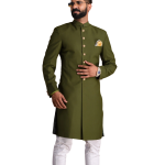 Battle Green Color Maharaja Style Achkan | Regal Ethnic Wear | Jaipurio